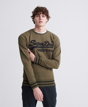 Superdry Vintage Logo Embroidered Loopback Crew Férfi Pulóver Olivazöld | FQWZR2769